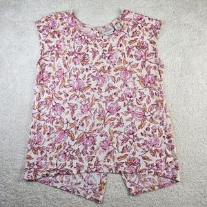 Women's Haute Hippie Boho Style‎ Linen Floral Sleeveless Button Back Top Size M